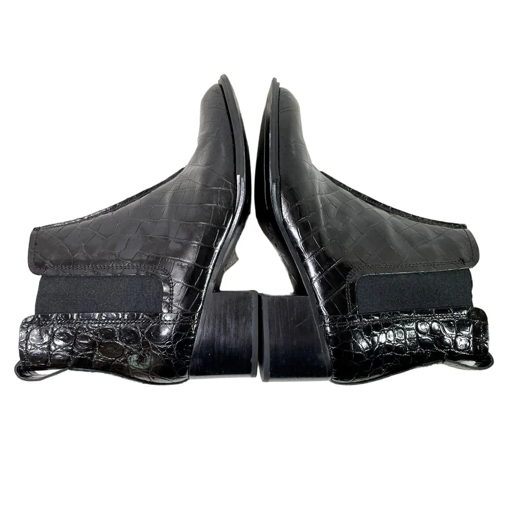 Rag and Bone Walker II Black Croc Embossed Leather Ankle Boots EU 36 US 6